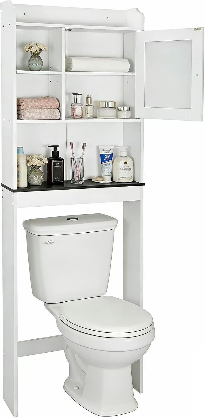 ZENY Over The Toilet Storage Cabinet, Bathroom Organizer with Adjustable Shelf and Double Doors, Freestanding Bathroom Space Saver Toilet Rack (White) - Image 8