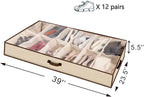 Men/Adults 12 Cells See Through Underbed Shoe Storage Bag Organizer with black and white flower (beige) - Image 3