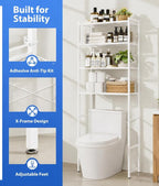 4-Tier Over The Toilet Storage Rack, Bathroom Organizer with One-Piece Metal Mesh Shelves, Over Toilet Shelf with Adjustable Feet & Anti-Tip Kit, Space-Saving Bathroom Storage, White - Image 4