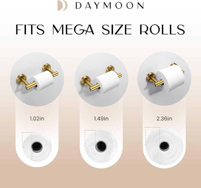 Day Moon™ - Toilet Paper Holder - Modern Roll Holder for Bathroom - 2 Pack - Wall Mount, Gold - Image 6