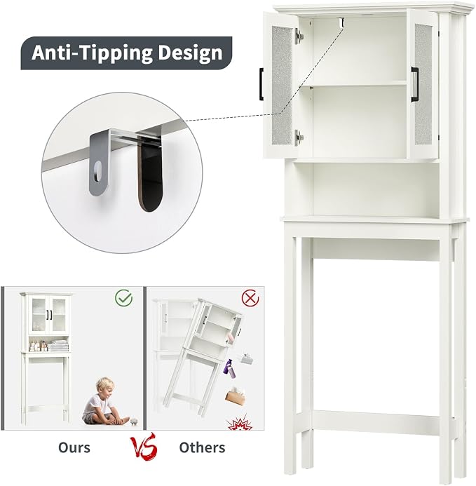 Over The Toilet Storage Cabinet, Over Toilet Bathroom Organizer with Doors and Adjustable Shelf, Thicken Frame Above Toilet Storage Cabinet Behind Toilet Bathroom Organizer, Cream White - Image 8