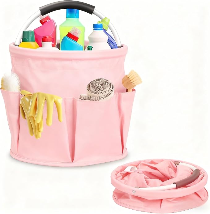 Cleaning Caddy for Cleaning Supplies,17L Cleaning Supply Caddy with Handle Foldable Cleaning Supplies Organizer Bucket Cleaning Products Organizers for Home, Garden (Light Pink) by Ashmacdo