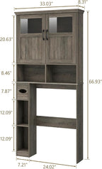 Vabches Over The Toilet Storage Cabinet with Doors & Paper Holder, Grey - Image 2