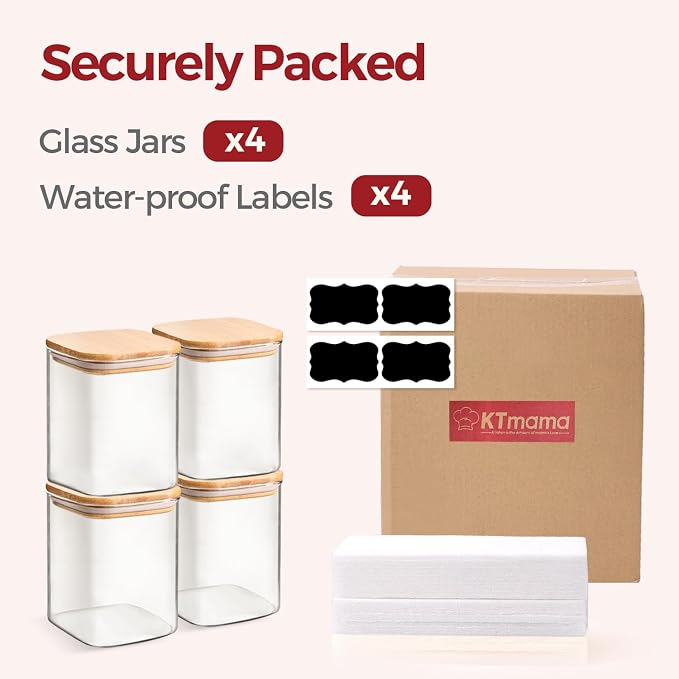 Glass Pantry Storage Containers with Bamboo Lids 1Qt 4 Pack Square - Image 8