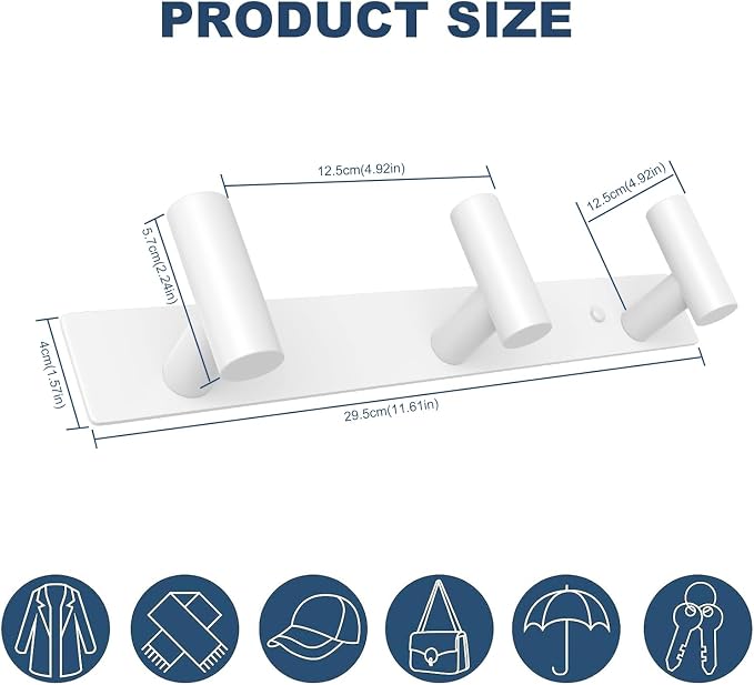 VAEHOLD Hat and Coat Wall Mount Rack - Hooks for Robes, Bags, Keys, and Towels - Bathroom Towel Hanger Organizer (White, “T“ Shape 3 Hooks 1 Pack) - Image 7