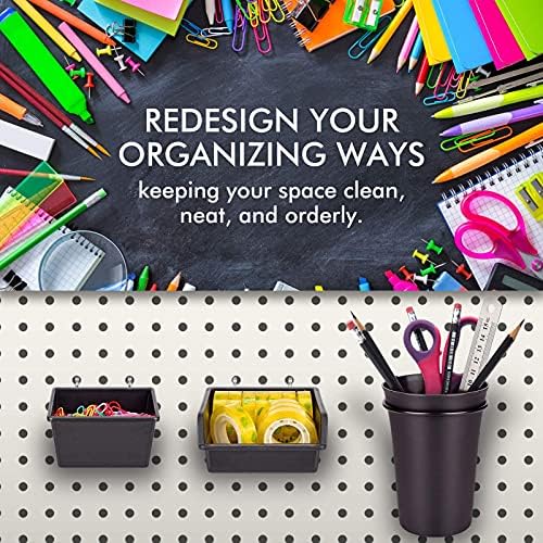 Pegboard Bins Cups with Hooks & Loops 12 Pack Peg Board Organizer (Black) - Image 5