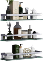 VOLPONE Bathroom Wall Shelf 15.7in Bathroom Glass Shelves Wall Mount Glass Shelf Rustproof Bathroom Wall Organizer 3 Tier (Sliver) - Image 7