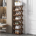 7 Tier Foldable Shoe Rack, Bamboo Vertical Shoe Organizer Tall for Multifunctional Narrow Shoe Shelf for Entryway, Closet, Corner, Bedroom, Hallway(Brown) by XZXWZX