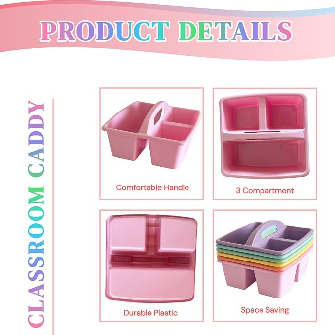 Set of 6 Classroom Caddy, Small Plastic Storage Caddy with Handle, Morandi - Image 5