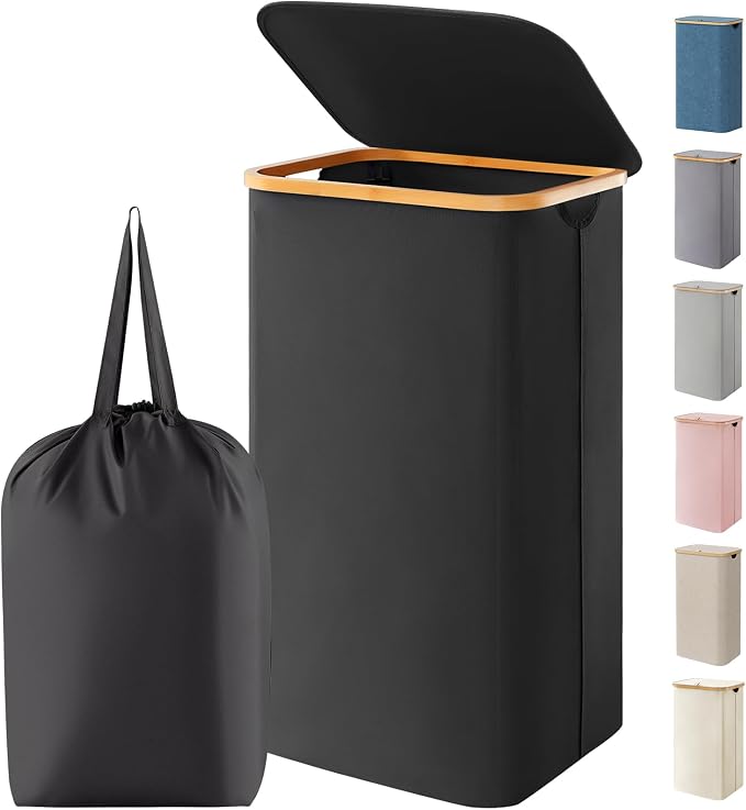 Lifewit 105L Large Laundry Basket with Lid, Removable Bags, Black by Lifewit