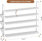 OYREL 5 Tier Shoe Organizer, 33.3in Wide x 11.2in Deep x 35.6in Tall, Black Metal and Plastic Shoe Rack with Side Bag, Holds 20-25 Pairs of Shoes - Image 3