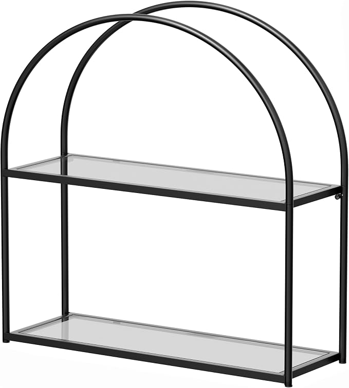 Crofy 2-Tier Arched Wall Shelf with Black Frame & Transparent Shelves by CrofyLLC