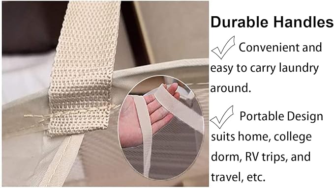Larpur Popup Mesh Laundry Basket, Collapsible and Portable Clothes Washing Laundry Hamper with Reinforced Carry Handle (Beige) - Image 4