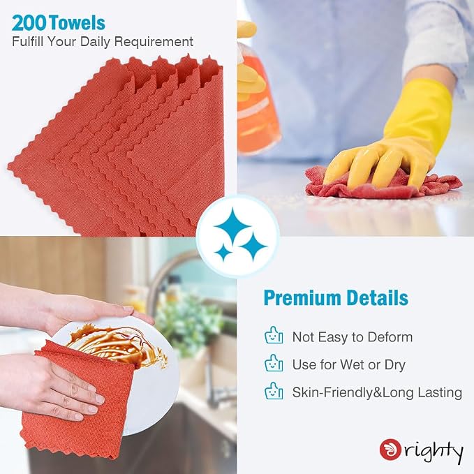 Orighty Microfiber Cleaning Cloth Bulk, 200 Pack, 11.5x11.5 inch, Red - Image 5