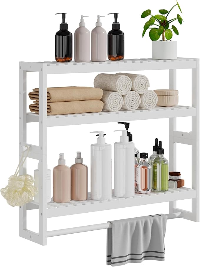 RRX Bathroom Shelf Storage Organizer, Shelf 3-Tier Adjustable Layer, White by RRXHome