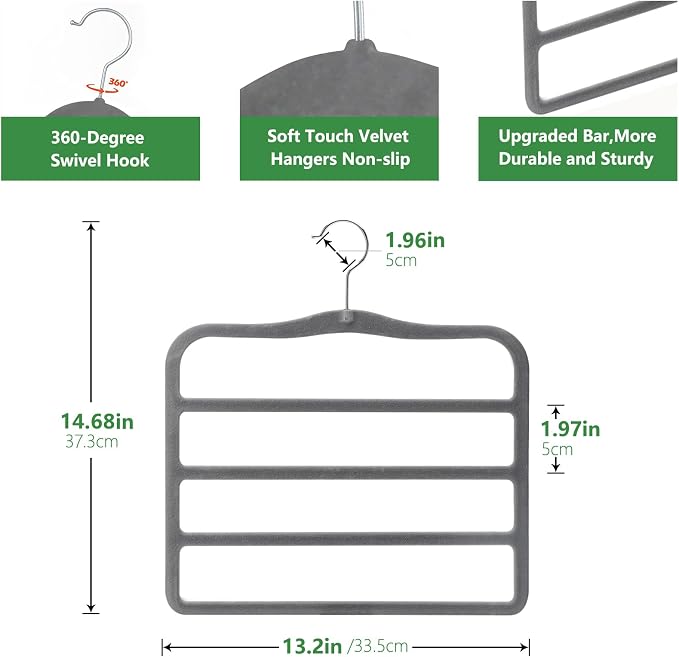 Closet Organizers and Storage,Pants Hangers Space Saving Velvet Hanger | Organization and Storage,Dorm Room Essentials for College Students Girls,Home Organization Scarf Jeans Hangers-2 Pack - Image 3