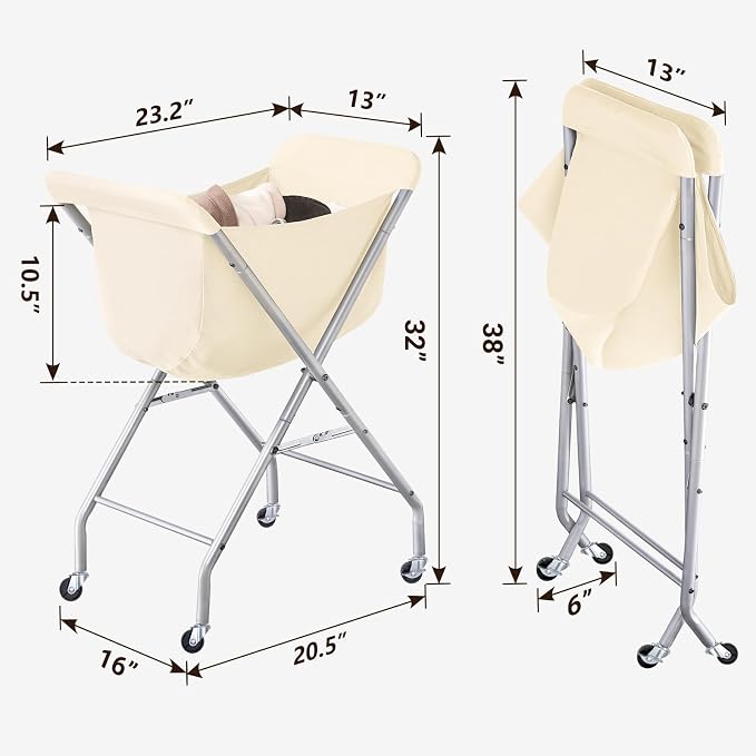 ELYKEN Laundry Basket with Wheels, Collapsible Laundry Hamper, Cream - Image 3