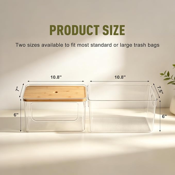 Hudgan 2 in 1 Acrylic Trash Bag Dispenser Under Sink, Garbage Bags Holder with Stackable Bamboo Top for Kitchen, Pantry, Laundry Room - Image 7