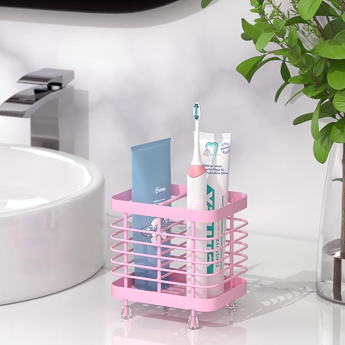 Luxspire Toothbrush Holders for Bathroom, Stainless Steel, 2 Slots, Pink - Image 6