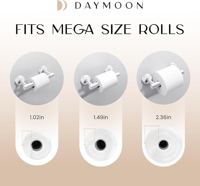 Day Moon™ - Toilet Paper Holder - Modern Roll Holder for Bathroom - 1 Pack - Wall Mount - Classic, White - Image 6