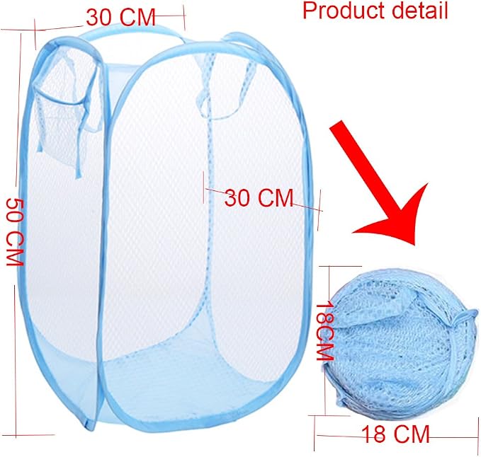 RZJZGZ Foldable Pop-Up Mesh Laundry Hamper with Side Pocket Clothes Laundry Basket Storage Bag with Carry Handles for Dirty Clothes (2 Pack) - Image 2