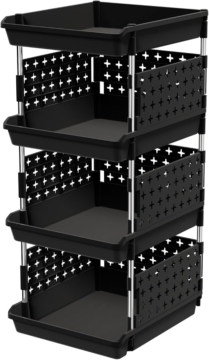 Lifewit 4 Tier Plastic Stackable Storage Baskets for Clothes 1 Pack, Black by Lifewit