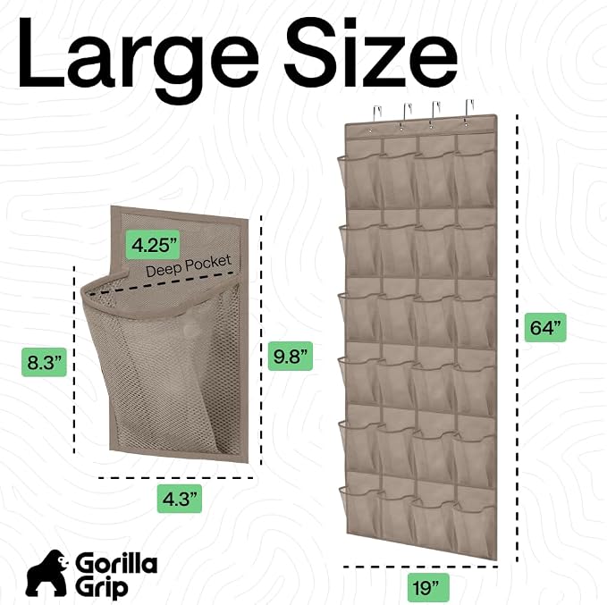GORILLA GRIP Over the Door Shoe Organizer, 24 Large Pockets, Beige | Breathable Mesh Pocket, Space Saving Hanging Storage Holder, Closet Rack Hanger for Shoes, Pantry and Bathroom Accessories - Image 7