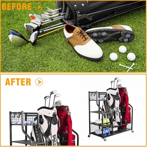 SNAIL Golf Bag Garage Storage Organizer Extra Large Size Golf Bag Rack Stand Holder Fits 2 Golf Bags and Other Golfing Equipment Accessories, Metal Black Golf Club Storage for Garage Shed and Basement - Image 5