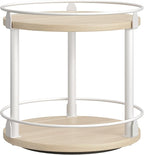 YATINEY Lazy Susan Organizer, Rotating Spice Rack, 2 Tier Spice Turntable Organizer, Industrial Turntable Spice Holder, for Kitchen Countertop, Compact and Versatile, White and Light Oak SR22WG by Yatiney