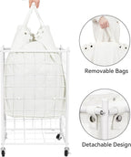 WOWLIVE Rolling Laundry Basket, Metal Wire Frame Laundry Hamper with Wheels - Image 6