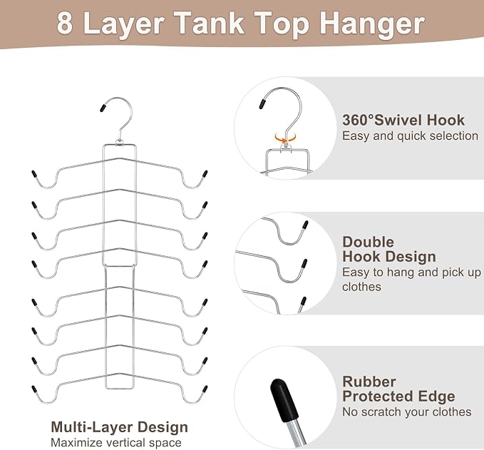 TOPIA HANGER 4 Pack Gym Clothes Organizer, 2 Pack Tank Top Hangers with 2 Pack Leggings Hangers Space Saving Hang 20 Sets Tank Top Bra with Leggings Shorts Pants Yoga Outfits for Closet Black CT78B - Image 7