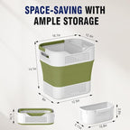 TECHMILLY Collapsible Plastic Laundry Basket Hamper with Handles, 35L Portable Rubber Clothes Basket, Pop Up Storage Container/Organizer with Hanging basket for Washing & Storage, Green - Image 2