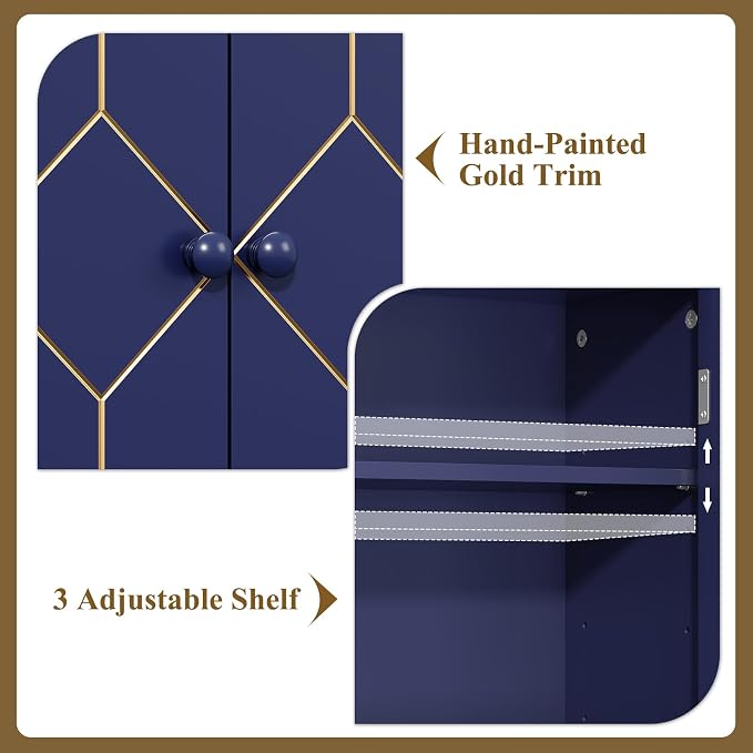 HLR Over The Toilet Storage Cabinet with Gold Trim, Over Toilet Bathroom Organizer with Adjustable Shelves and Toilet Paper Holder, Above Toilet Storage Cabinet Spacesaver for Bathroom (Blue) - Image 4