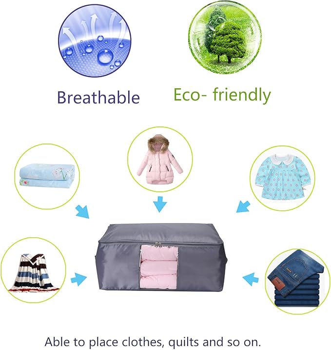 Comforter Storage Bags Pack of 2,Pillow Beddings/Blanket Clothes Organizer Storage Containers with Zippers,Breathable and Moistureproof(Grey 2pcs, XXL) - Image 4