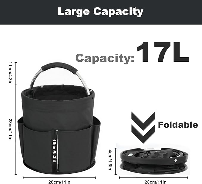 Cleaning Caddy with Handle, Cleaning Products Organiser, 17L Foldable Storage Basket, Cleaning Caddy Organiser, Portable Multi Cleaning Bucket Bag for Home, Garden (Black) - Image 4