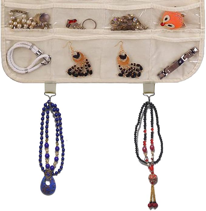 BB Brotrade Hanging Jewelry Organizer,Accessories Organizer,32 Pocket Organizer for Holding Jewelries (Beige-32 Pockets) - Image 3