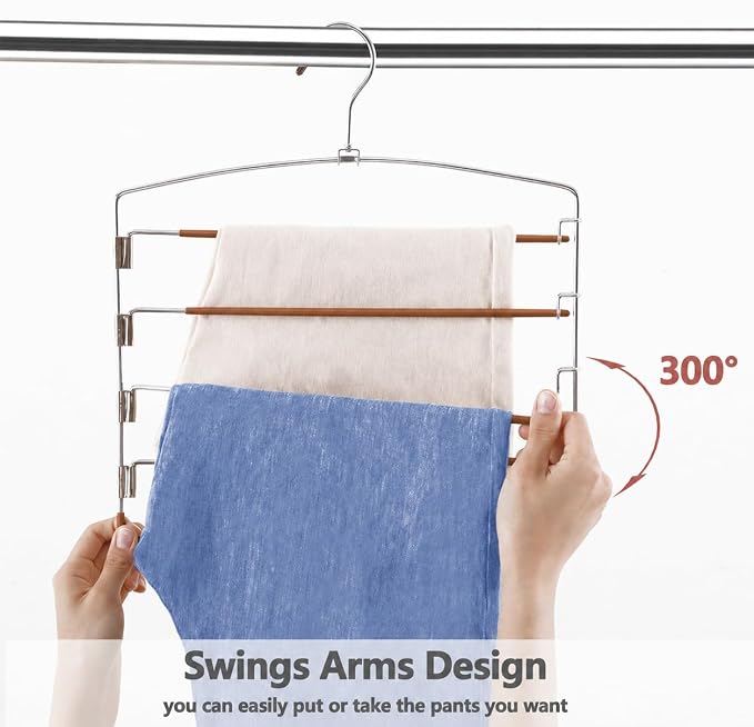 Pants Hangers Space Saving 3 Pack 5 Layer Swing Arm Hanger Brown - Image 3