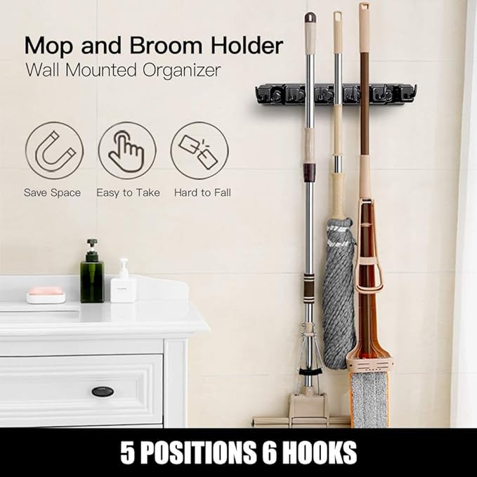 IMILLET Mop and Broom Holder, Wall Mount Organizer Storage Tool Rack - Image 3