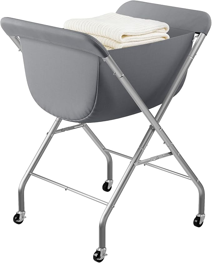 ELYKEN Laundry Basket with Wheels, Collapsible Laundry Hamper, Gray by ELYKEN