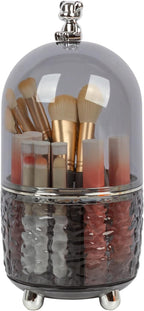 Dezzer Makeup Brush Holder with Lid, 360 Rotating Make Up Organizers with 6 Dividers, Dustproof Make up Brush Pencil Holder for Desk Vanity Bathroom Countertop Office, Gray by Dezzer