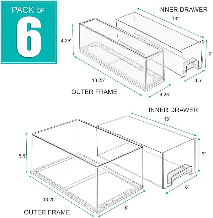 Sorbus Clear Stackable Storage Drawers with Handles (2 Large + 4 Small) - Image 3