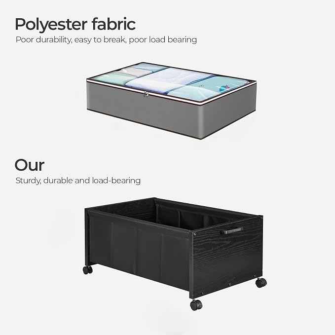FOUCSSOMEI Under Bed Storage with Wheels, Wooden Under Bed Drawers On Wheels, Rolling Under Bed Shoe Storage, Space Saving, Black,70L - Image 3