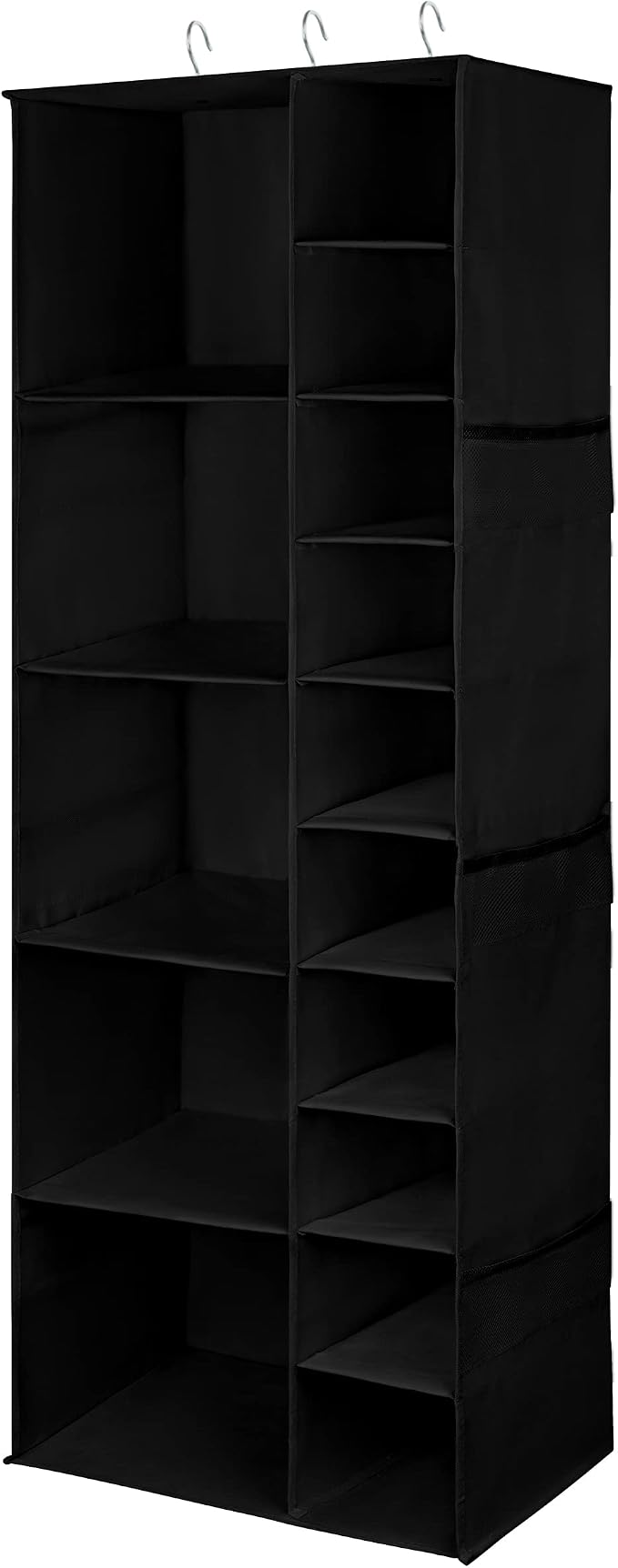 Libeder Shoe Organizer for Closet, 15 Shelf Hanging Closet Storage Shelves - 10 Shoe Rack Organizer and 5 Compartment for Clothes with 6 Side Mesh Pockets for Scarf, Socks,Gloves, Black - Image 8