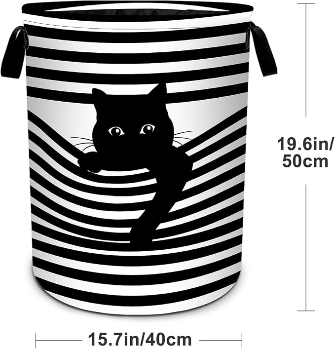 Black White Cat Laundry Basket Foldable Laundry Hamper With Handles Clothes Storage Bucket Organizer Laundry Bag For Bedroom Bathroom Laundry Storage 19.6 x 15.7 - Image 2
