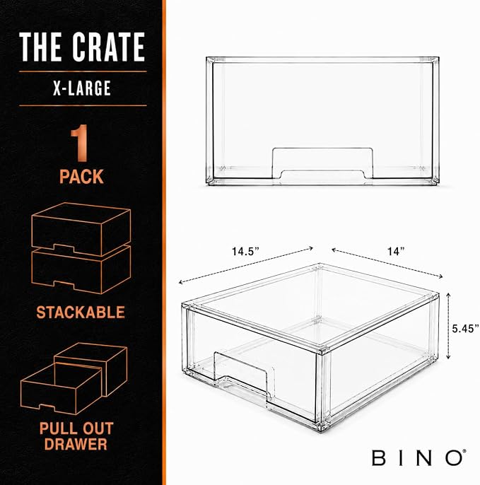 BINO | Stackable Storage Drawers, X-Large - Clear | THE CRATE COLLECTION | Storage Bins With Drawers | Bathroom Organizers | Under Sink Organizer | Vanity Cabinet Home Organization - Image 2