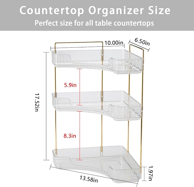 shuang qing 3-Tier Corner Bathroom Counter Organizer – Storage Shelf for Makeup, Perfume & Skincare, Space-Saving Countertop Tray Fits Bathroom, Dresser, Kitchen (White) - Image 2
