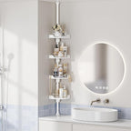 akinbas 360° Rotating Shower Caddy Tension Pole with 4-Tier Rustproof Lazy Susan 35-128 Inch No Drilling Coner Shelves Adjustable Shower Rack for Bathroom Bathtub Washbasin Plant Storage (White) - Image 3