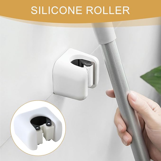 Broom and Mop Holder Wall Mount, Self-Adhesive, White, 3-Pack - Image 5