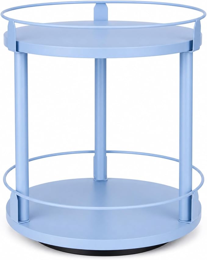 Light Blue Wooden Revolving Spice Rack 2 Tier Lazy Susan Organizer - Image 8