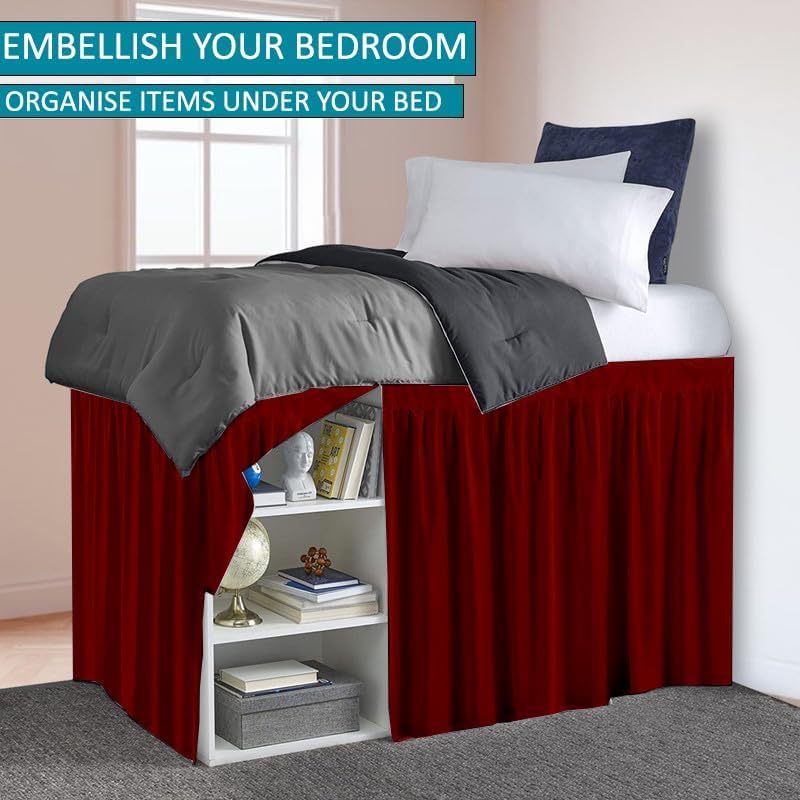Dorm Bed Skirt, Twin XL, 36" Drop, Burgundy - Image 3